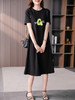 T恤短袖连衣裙女宽松显瘦2023夏季新款韩版休闲印花长裙子 商品缩略图0