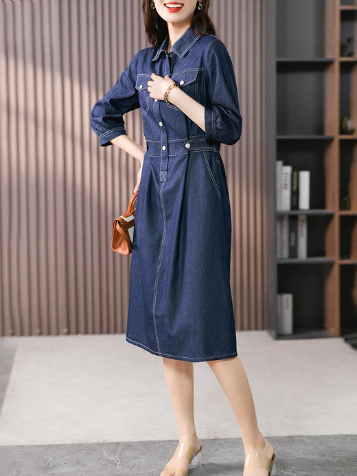 YX【现货7天】牛仔连衣裙女高级感2023夏季新款法式气质高腰设计感长裙子 商品图3