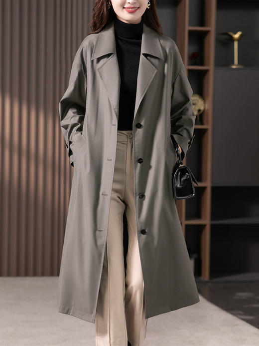 YX【现货7天】高级感中长款风衣女2023春季新款韩版时尚宽松收腰长款外套 商品图2