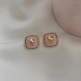 JU-C0029几何方形新款珍珠耳钉女小众感郁金香耳环潮甜美粉色耳饰