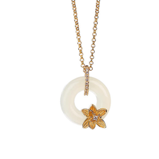 【点画】S925银镀金和田玉花朵平安扣套链【CW-DZ05739】 商品图4