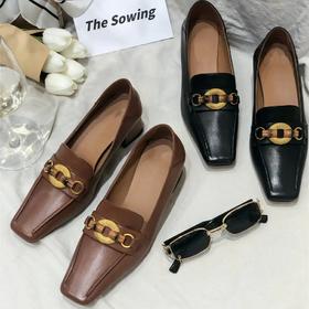 THE SOWING 全皮一脚蹬复古竹节扣英伦风粗跟单鞋 [福利品]