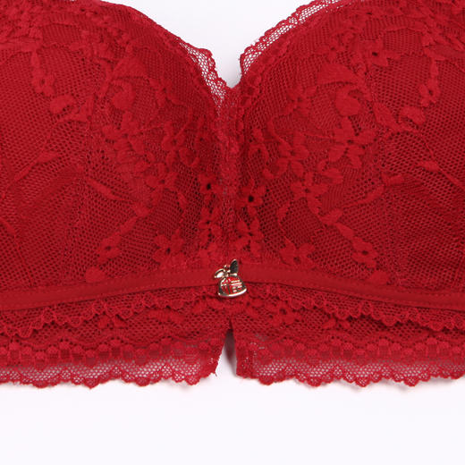都市丽人自然舒适B杯适穿蕾丝内衣中厚款3/4杯常规文胸树脂胶圈三排扣新年本命年红品LB35M6 商品图5