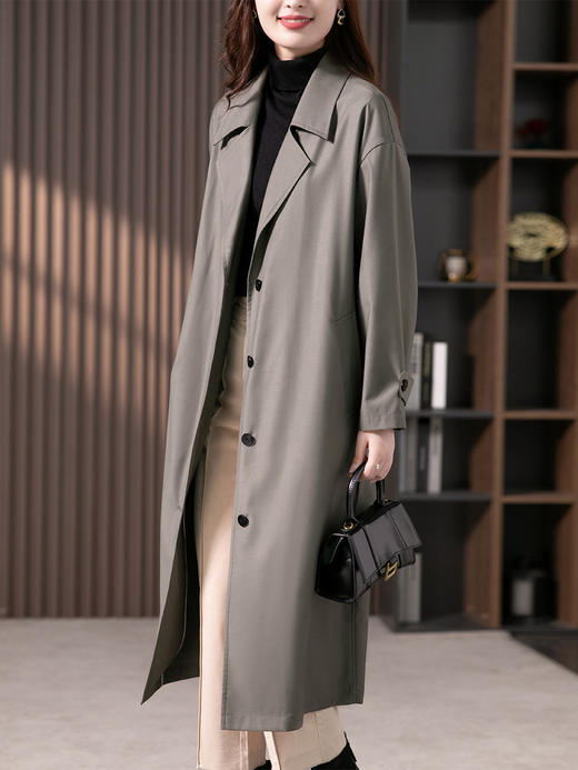 YX【现货7天】高级感中长款风衣女2023春季新款韩版时尚宽松收腰长款外套 商品图3
