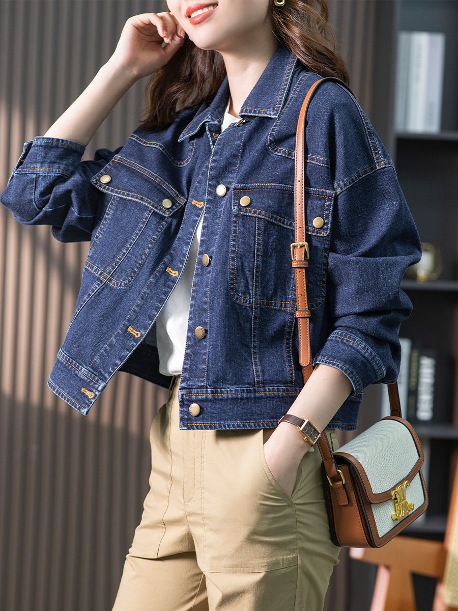 85032原形蓝色牛仔短外套女2024秋装新款韩版休闲小个子通勤短款上衣
