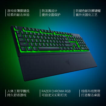 雷蛇（Razer）雨林狼蛛V3 轻机械游戏键盘 电竞游戏键盘 104键 带腕托 RGB背光灯效 商品图3