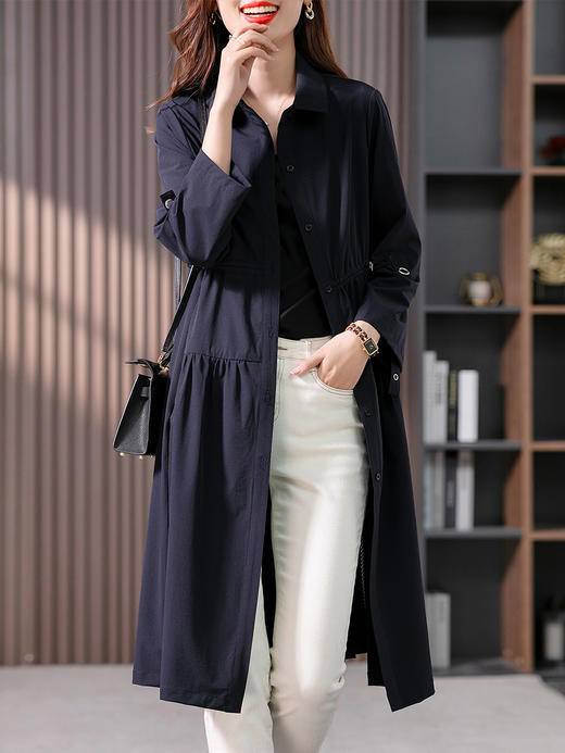 YX【定制25天】设计感收腰风衣外套女中长款2023秋季新款韩版高腰显瘦大衣 商品图3