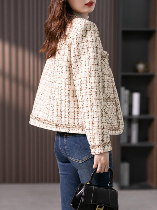 UG【现货7天】高端气质小香风外套女2023春季新款圆领单排扣休闲百搭上衣 商品图4