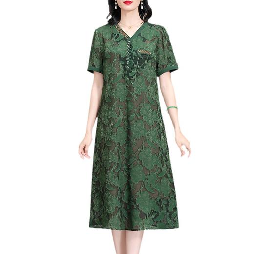 XT 88007-1莨纱浮雕式剪花连衣裙褶皱领精致衬肤色 商品图3