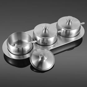 【304不锈钢调料罐】菲仕朗304不锈钢调料罐厨房调料瓶3个装套装佐料瓶大容量味精盐带勺 调味罐 FSL-TWG001