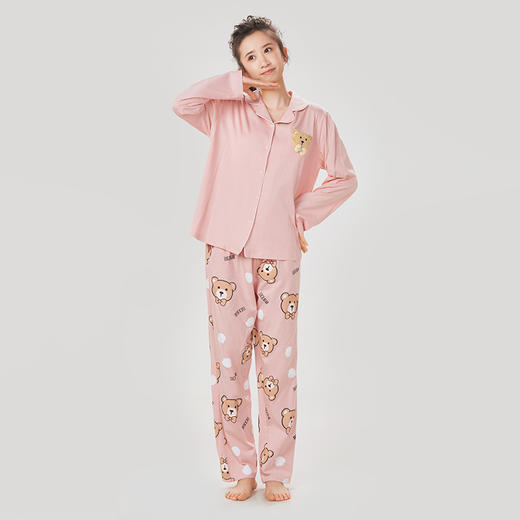 都市丽人好睡好眠女士睡衣26支棉质单面棉质薄款长袖长裤类家居服套装LH31N1 商品图1