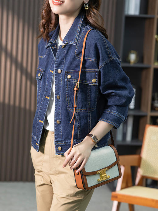 85032原形蓝色牛仔短外套女2024秋装新款韩版休闲小个子通勤短款上衣 商品图3