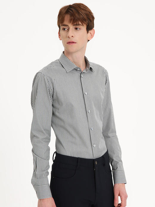 callisto绿色条纹全棉长袖衬衫 FSSTL006C GR 商品图0