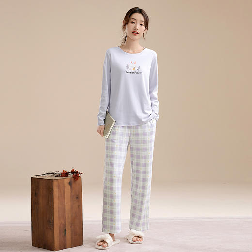 康妮雅睡衣女式长袖长裤套头套装 商品图1