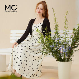 mc2波点碎花连衣裙套装女秋季新款茶歇法式收腰吊带裙气质显瘦