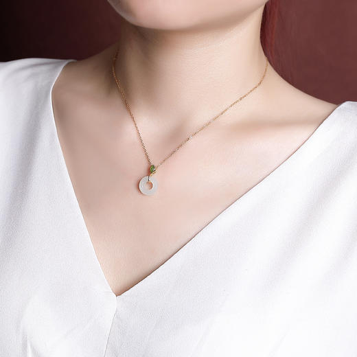 【寸思】S925银镀金和田玉碧玉平安扣叶子吊坠【CW-DZ05805】 商品图3