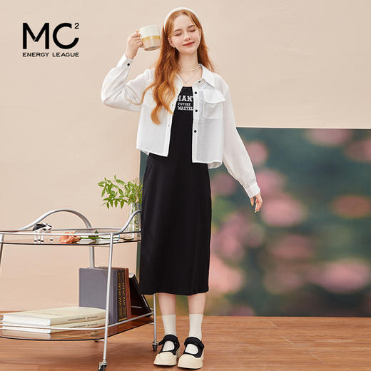 mc2黑色吊带连衣裙+白色衬衫外套两件套女2023秋新款运动风套装 商品图0