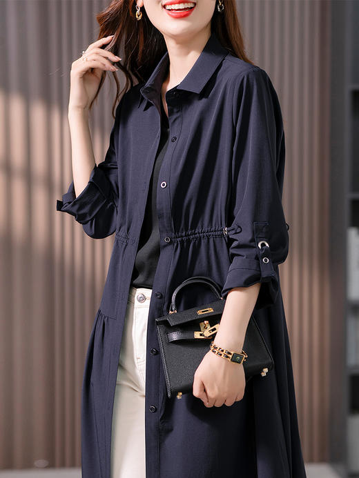 YX【定制25天】设计感收腰风衣外套女中长款2023秋季新款韩版高腰显瘦大衣 商品图1