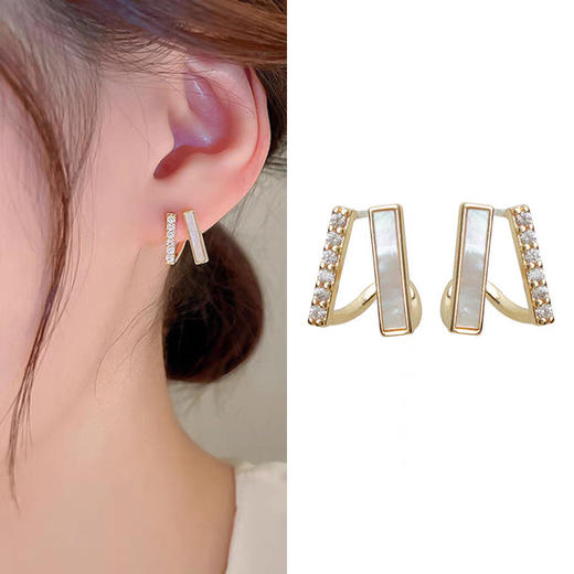 JU-C0082韩国新款冷淡风几何耳钉女双层小众设计感气质时尚耳环仿贝耳饰潮 商品图0