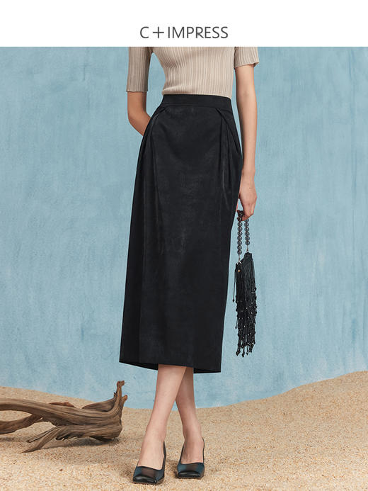 西嘉C+IMPRESS/西嘉日本进口气质半身裙女秋季桃皮绒肌理感郁金香裙子BQ2303004 商品图3