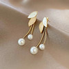 JU-C0028法式夏季新款树叶珍珠流苏耳环女清新叶子滴油气质耳钉潮长款耳饰 商品缩略图0