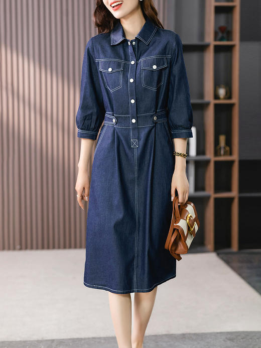 YX【现货7天】牛仔连衣裙女高级感2023夏季新款法式气质高腰设计感长裙子 商品图0