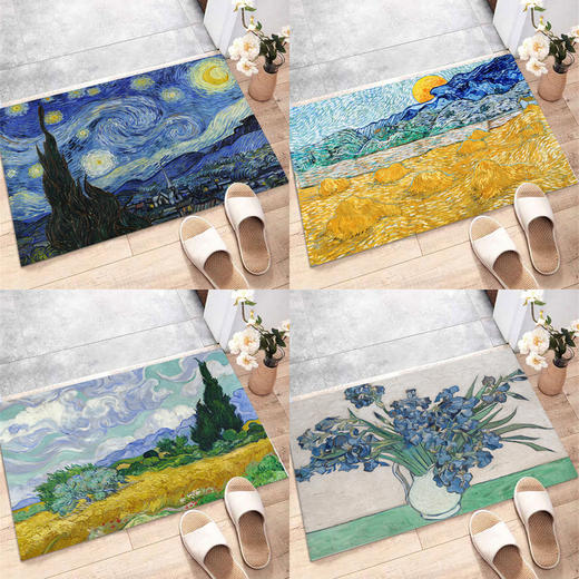 硅藻泥防滑吸水复古梵高油画入户地垫门垫卫生间浴室家用装饰脚垫 商品图0