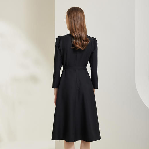 NG812斯尔丽瑟俪2023秋季新款领口手工编制时尚收腰A摆泡泡袖连衣裙 商品图1