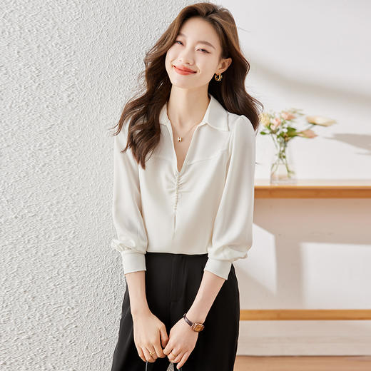 新款长袖衬衫百搭小众洋气显瘦春夏时尚春秋宽松休闲纯色 商品图3