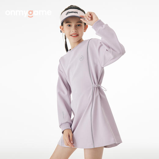 onmygame女童网球运动裙秋季新款儿童中长款收腰连衣裙长袖卫衣裙 商品图0