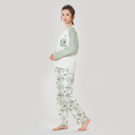 都市丽人舒适外出女士睡衣26支棉质单面女士棉质薄款长袖长裤类家居服套装LH32K4 商品图2