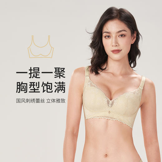 都市丽人聚拢升杯B杯适穿舒适更聚拢蕾丝内衣中厚款3/4杯常规文胸树脂胶圈四排扣新年本命年红品YB31A5 商品图0