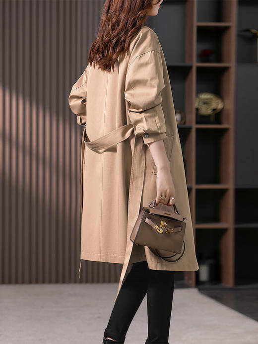 YX【定制25天】复古通勤衬衫翻领风衣女2023秋季新款韩版中长款收腰大衣外套 商品图3