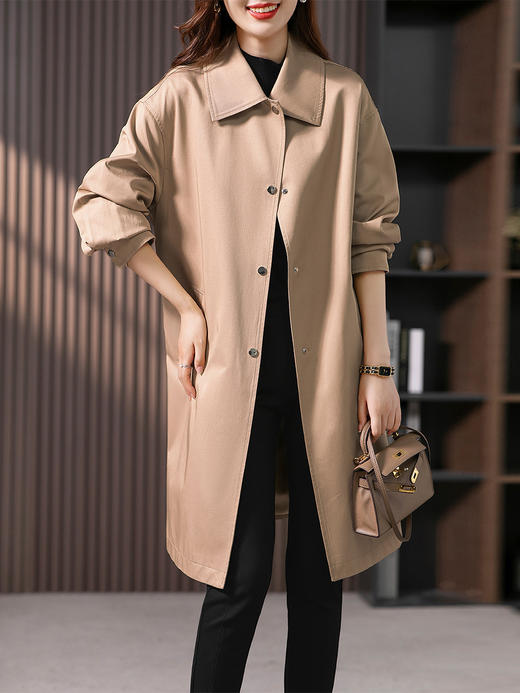 YX【定制25天】复古通勤衬衫翻领风衣女2023秋季新款韩版中长款收腰大衣外套 商品图1