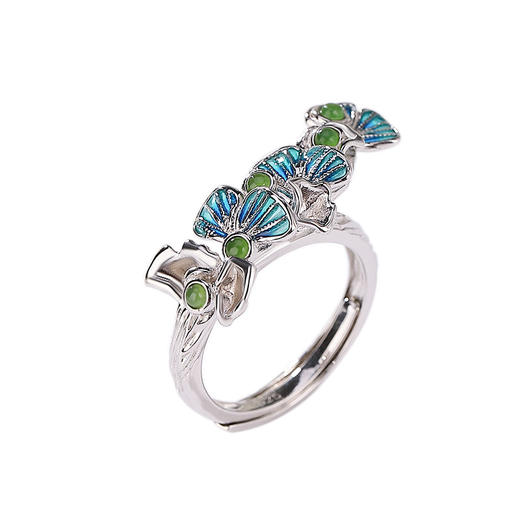 【秋舞】S925银和田玉碧玉景泰蓝银杏叶戒指【CW-JZ05963】 商品图4