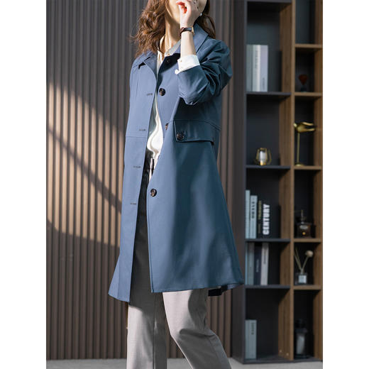 YX【现货7天】蓝色风衣外套女秋季2023新款韩版时尚气质休闲宽松中长款大衣 商品图2