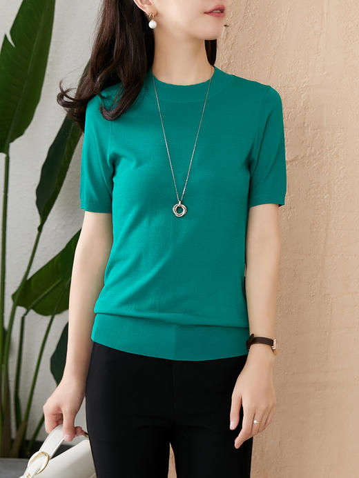 UG【现货7天】短袖T恤女2023新款韩版洋气纯色修身百搭内搭针织打底衫上衣 商品图0