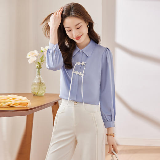 新款国风长袖衬衫百搭小众洋气显瘦春夏时尚宽松春秋休闲上衣 商品图4
