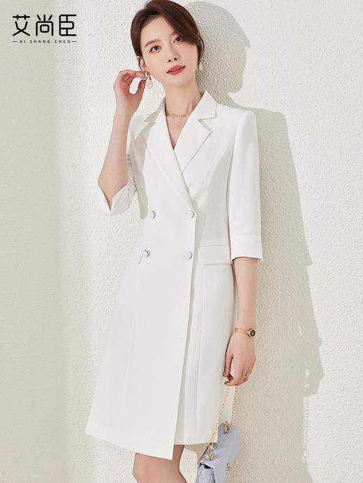 白色西装连衣裙女气质女神范收腰显瘦2023新款时尚气质前台工作服 商品图0