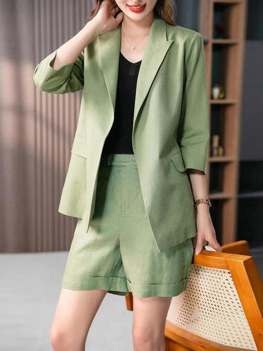 YX【定制30天】时尚气质休闲两件套装女2023夏季新款七分袖西服小西装外套 商品图1