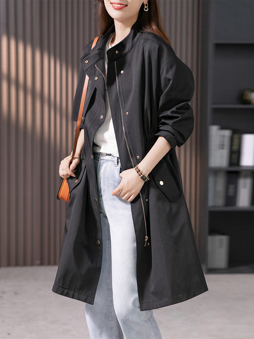 86003原形高级感中长款风衣外套女2024秋季新款韩版设计感派克宽松大衣 商品图2