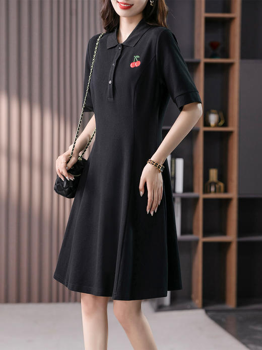 YX【现货7天】设计感刺绣减龄短袖连衣裙女2023夏季新款韩版高腰显瘦a字裙 商品图4