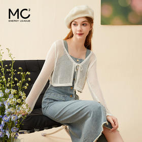 mc2牛仔吊带连衣裙长裙秋季新款+长袖针织开衫复古牛仔裙套装气质