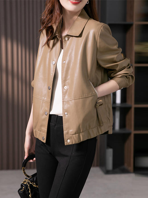 YX【现货7天】高级感百搭皮衣外套女2023秋季新款韩版休闲小个子夹克上衣 商品图0