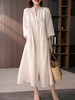 89241原形设计感V领苎麻连衣裙女2024春夏季新款风琴褶显瘦长款裙子 商品缩略图3