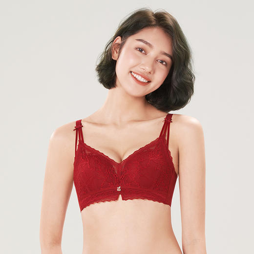 都市丽人自然舒适B杯适穿蕾丝内衣中厚款3/4杯常规文胸树脂胶圈三排扣新年本命年红品LB35M6 商品图1