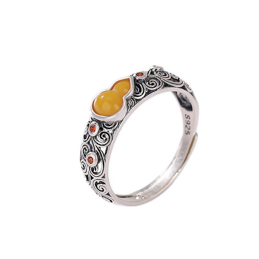 【祥云葫芦】S925银蜜蜡镂空银戒指【CW-JZ06050】 商品图4