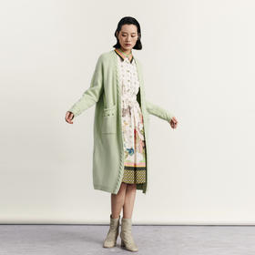 谜底长款针织开衫外套女2023秋新款复古后背绣花针织衫233MZ1275