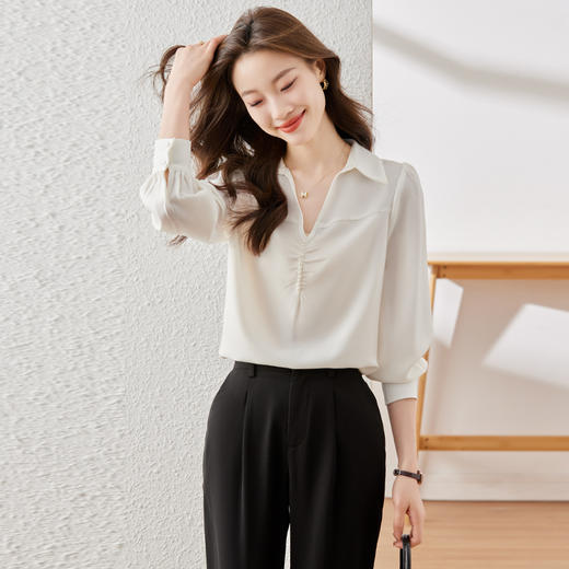 新款长袖衬衫百搭小众洋气显瘦春夏时尚春秋宽松休闲纯色 商品图4