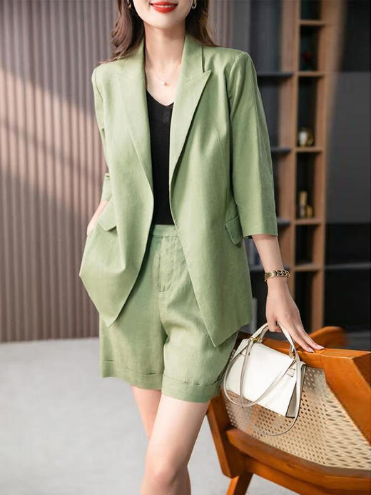 YX【定制30天】时尚气质休闲两件套装女2023夏季新款七分袖西服小西装外套 商品图2